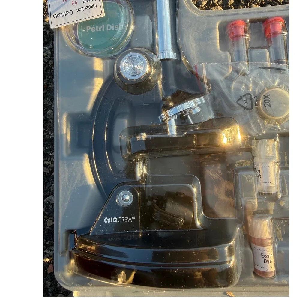 IQCrew 52+ Piece Microscope Set 1200X STEM Kit Metal Frame Kids Science Lab Case
